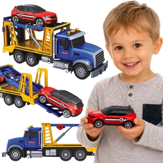 Woopie Abschleppwagen mit Autotransporter und Auto mit Licht und Sound, Maßstab 1:14