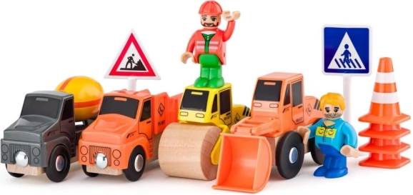 Baufahrzeuge mit Fahrern – Holzset für Kinder