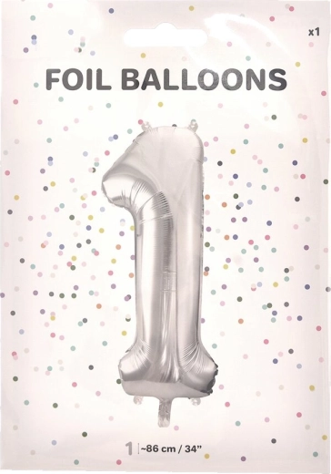 Folienballon Zahl 1 silber 86 cm