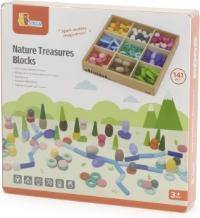 Viga Montessori-Lernbauklötze aus Holz Naturschätze, 141 Teile