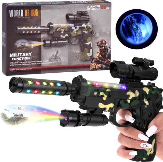 Kinder-Militärpistole mit Projektor und Lichteffekten Camouflage 32 cm - 1 Stück