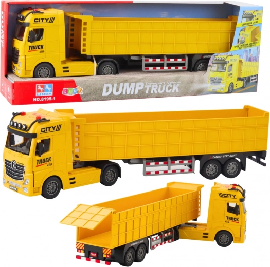 Gelber Spielzeug-Transporter mit Anhänger und Soundeffekten