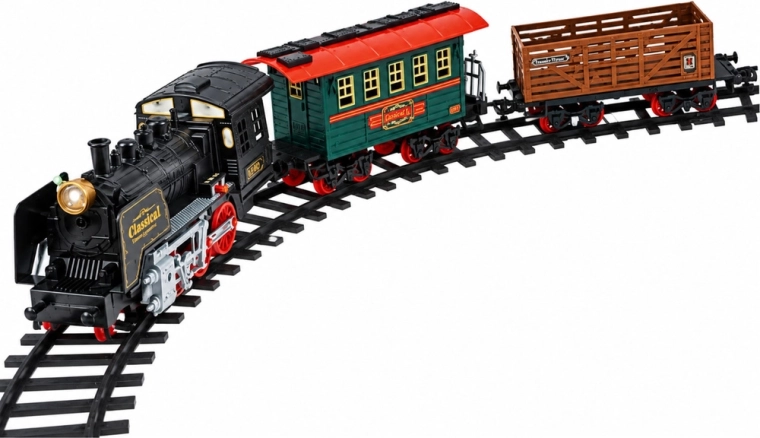 Komplettes Set mit Waggons und Bahnhof