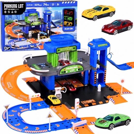 Mehrstöckiges Parkhaus 3-in-1 mit Autowaschanlage, Aufzug und 3 kleinen Autos