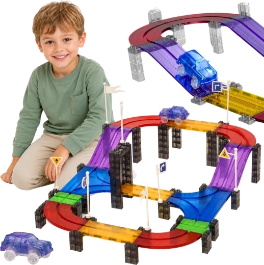 Woopie magnetische Rennstrecke mit leuchtendem Auto, 137 Teile