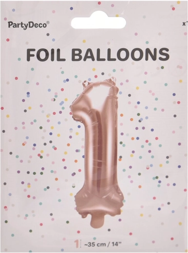 Folienballon Zahl 1, perlmuttrosa, 35 cm