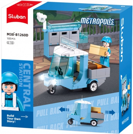 Sluban Metropolis Postfahrzeug mit Rückziehmotor 105 Teile + Figur