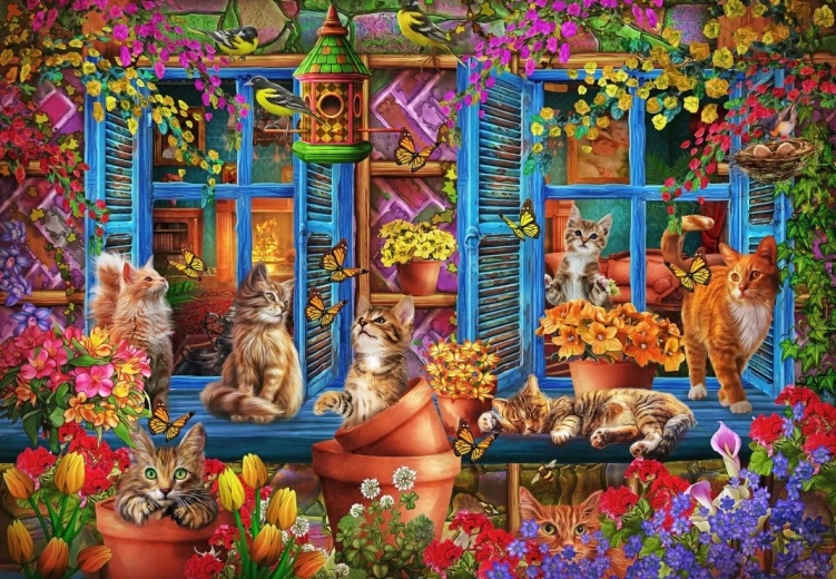 Puzzle Fensterbrett mit Katzen 1000 Teile BLUEBIRD