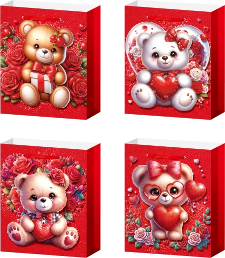 Geschenktasche S – Teddybär mit Rosen