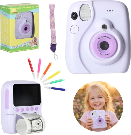 Sofortbildkamera für Kinder mit 16× Zoom, lila, mit Zubehörset