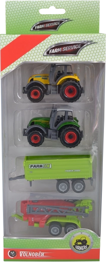 Farmservice – Set landwirtschaftlicher Maschinen 1:64 (2 Traktoren, Anhänger und Sprayer)