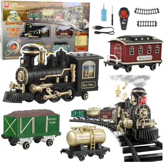 Elektrische Modelleisenbahn mit Rauch, Licht und Sound, RC, 206 cm, 24 Teile