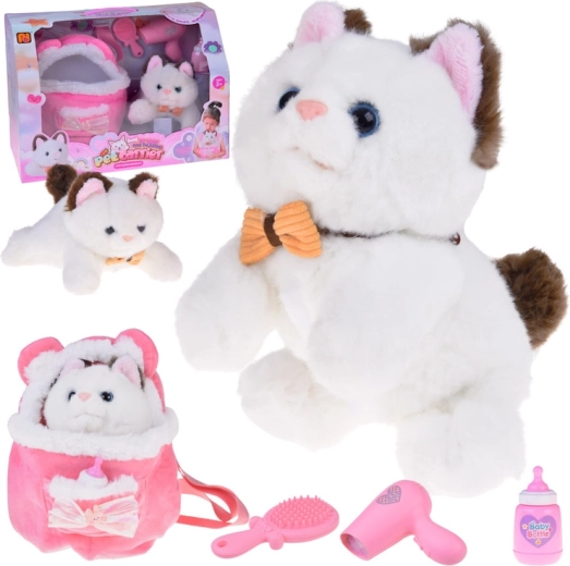Kuschelweiches Plüschkätzchen mit Herzschlag und beweglichen Pfötchen im rosa Rucksack