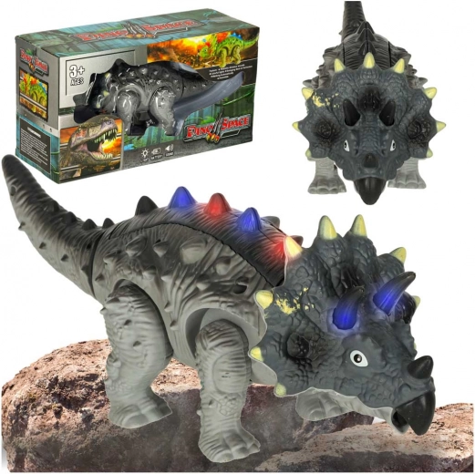Interaktiver Triceratops-Dinosaurier mit Batterien, Geräuschen und Lichtern
