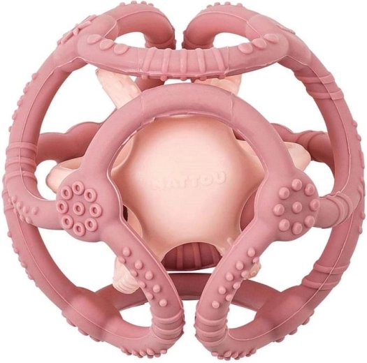 NATTOU Silikon-Beißspielzeug Ball 2-in-1 BPA-frei, rosa, 10 cm