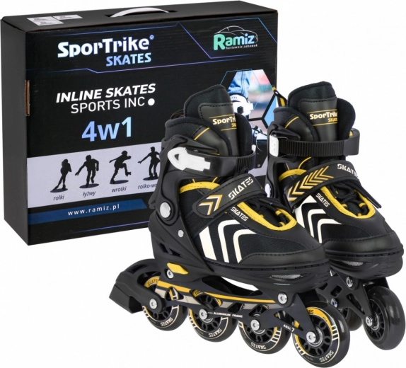 4-in-1 Kinderskates: Inlineskates, Quad und Eishockey – Größe 39–43 – Gelb