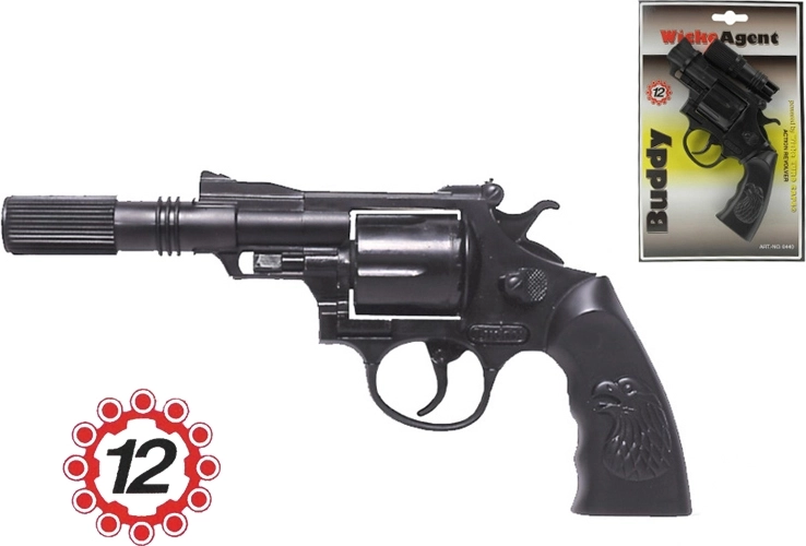 Knallkapsel-Pistole mit Schalldämpfer 23 cm, 8-schüssig