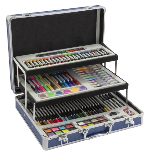 Metallischer ausklappbarer Malkoffer – komplettes Kreativ-Set 140 Stk.