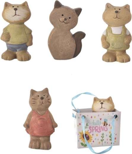 Keramikkatze im Geschenkbeutel, braun (Sortiment 4 Varianten)