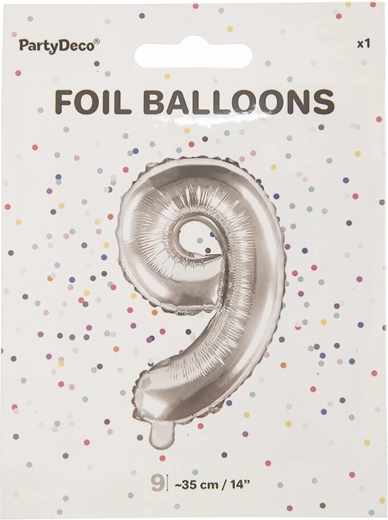 Folienballon Zahl 9 silber 35 cm