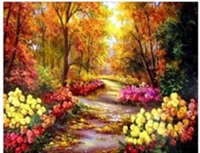 Diamantmalerei Herbstweg im Park 30 × 40 cm