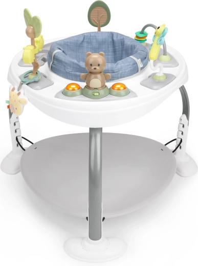 Ingenuity aktives Hüpfzentrum und Spieltisch 2-in-1 Bounce to Bloom Chambray