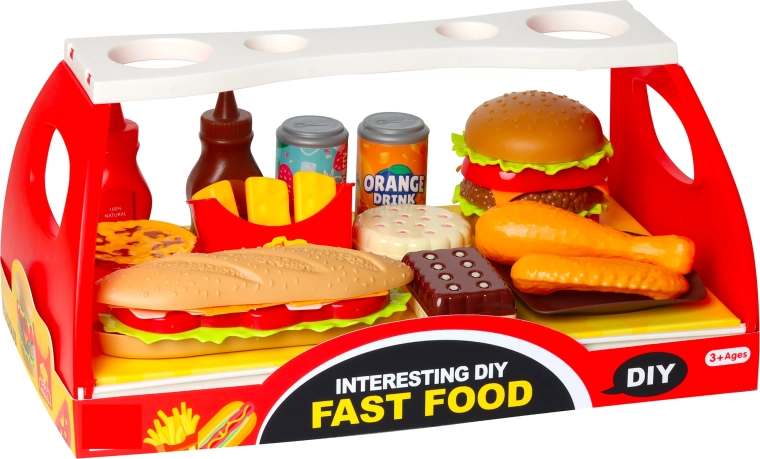 Fast-Food-Set: Hamburger und Baguette mit Zubehör