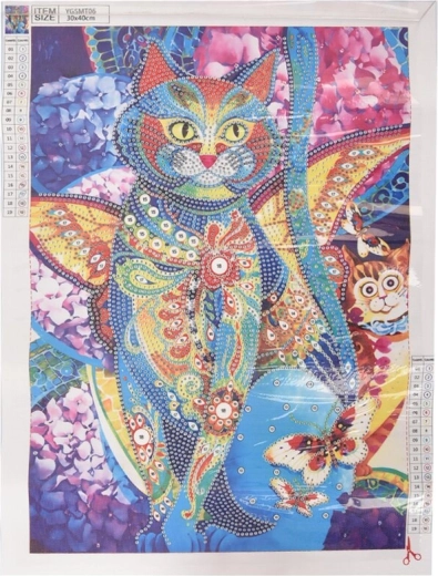Diamantmalerei – leuchtende Katze 30 × 40 cm