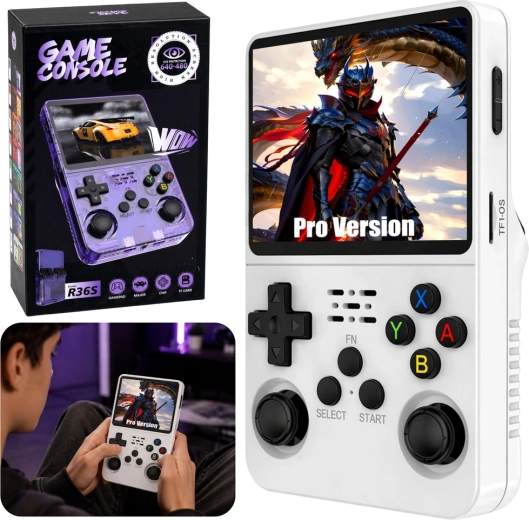 Tragbare Retro-Spielkonsole R36S mit 3,5" IPS-Display – weiß