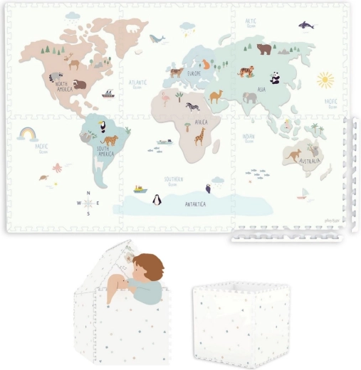Play&Go EEVAA Schaum-Spielmatte 2-in-1 mit Aufbewahrungsbox World map