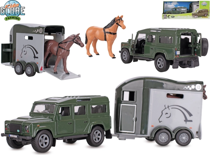 Kids Globe Farming Land Rover mit Pferdeanhänger Pull-back
