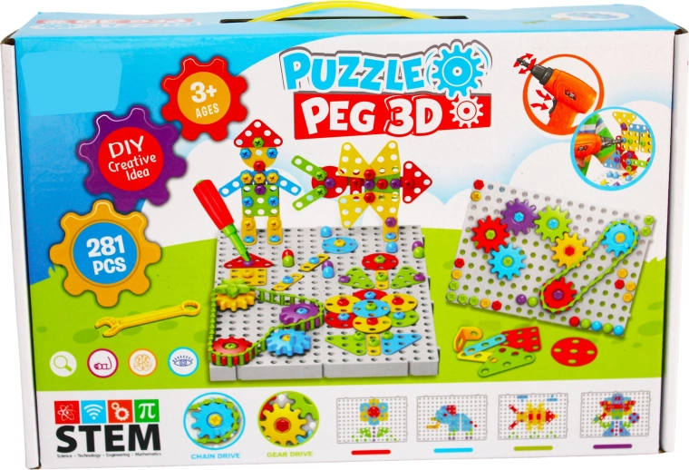 Kreatives 3D-Baukasten-Set mit Kinderbohrer Puzzle Peg (281 Teile)