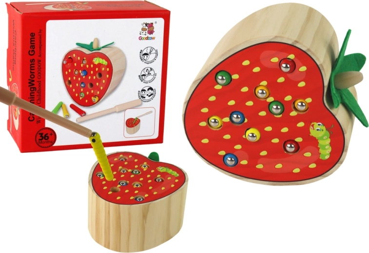 Magnetisches Holzspiel Erdbeere – Fang den Wurm