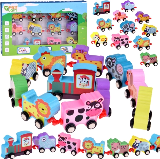 Bunter Holzzug mit Tieren