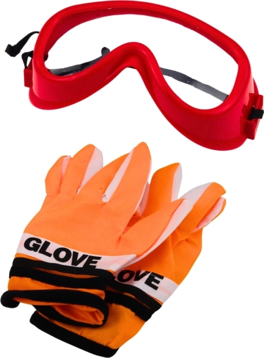 Schutzbrille und Handschuhe für sicheres Spielen