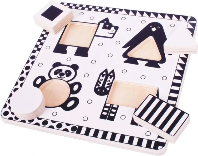 Holz-Einlegepuzzle in Schwarz-Weiß – Formen BIGJIGS TOYS