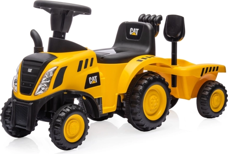Kinder-Rutsch-Traktor CAT mit Anhänger und Werkzeug, gelb