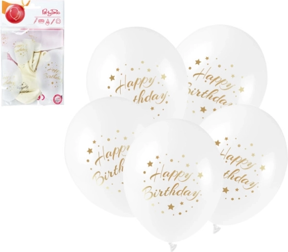 Latexballons Happy Birthday mit goldener Aufschrift 28 cm, 5 Stk.