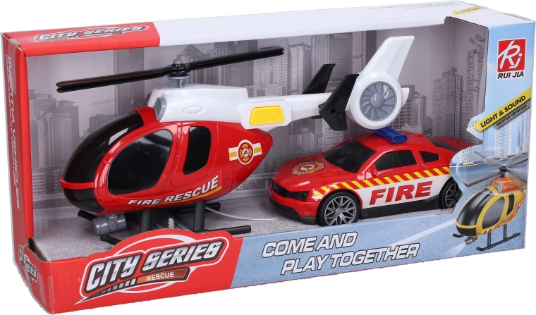 Feuerwehrhubschrauber mit Effekten und Auto