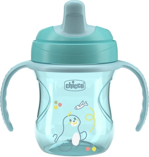 Chicco Trainingsbecher mit Griffen, Teal, 200 ml, ab 6 M+