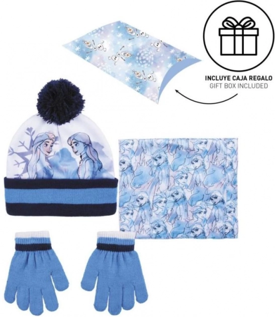 Mädchenset für den Winter: Mütze mit Bommel, Handschuhe und Schlauchschal FROZEN 2