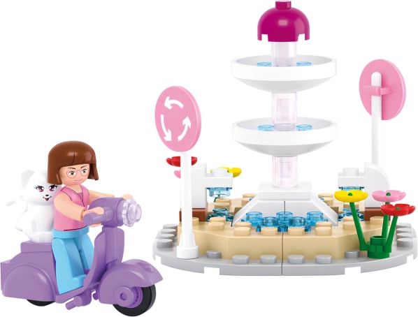 Sluban Girls Dream Town M38-B0519 Brunnen-Kreisverkehr mit Roller