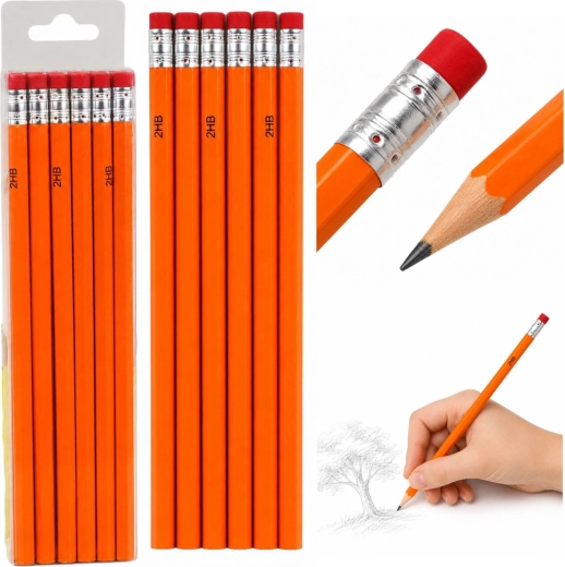 Set Bleistifte 2HB mit Radiergummi, 12 Stk.