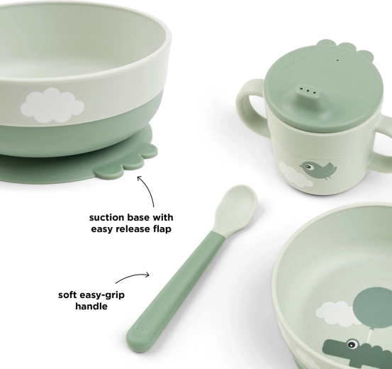 Done by Deer erstes Essgeschirr-Set Foodie mit Saugnapf Happy clouds, grün