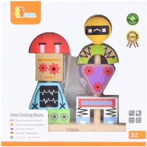 Holzpyramide zum Stapeln ROBOTER mit Vorlagenkarten, 8 Teile – VIGA