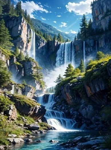 Norimpex Diamantmalerei Wasserfall in den Bergen 30 × 40 cm