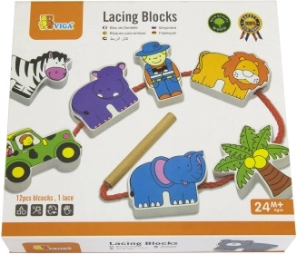 Viga Holz-Einfädelbausteine Safari ZOO