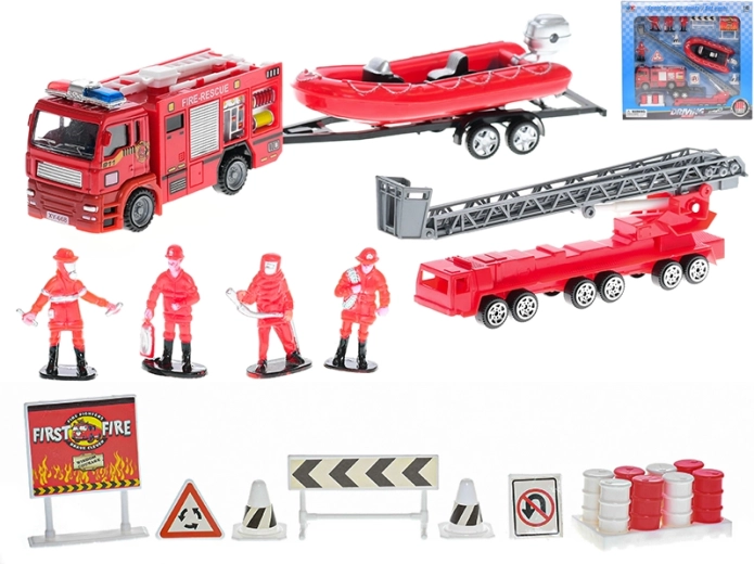 Feuerwehr-Set – Metallfahrzeuge mit Freilauf und Figuren