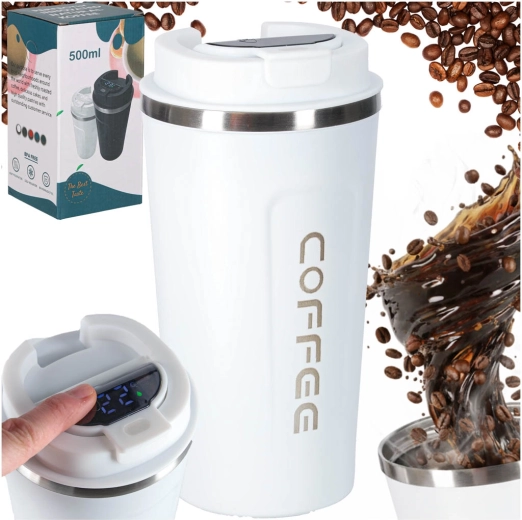 Thermo-Reisebecher mit Trinkaufsatz und LED-Display 500 ml weiß