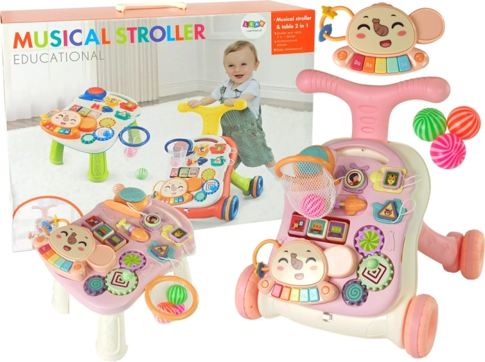 Interaktiver Lauflernwagen und Spieltisch 2-in-1, rosa